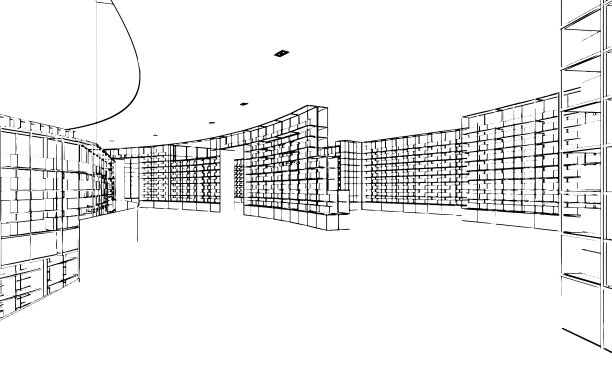 某书店大型书架结构的线条图，3d渲染图片下载