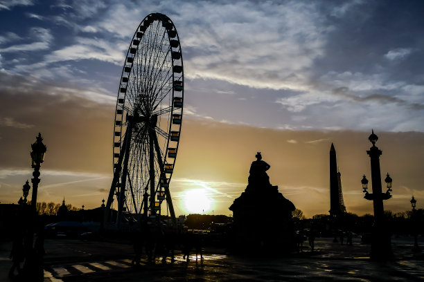 摩天轮在协和飞机的位置，照片是巴黎大都会美丽的全景图片下载