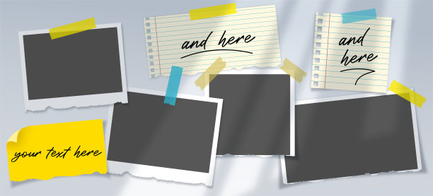 照片框架和笔记本页面布局在墙上的模板与覆盖阴影图片下载