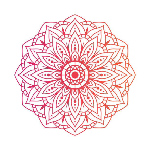圆形梯度曼陀罗与花卉图案，民族圆形装饰，手绘印度图案，梅赫迪冥想瑜伽指甲花主题图片下载
