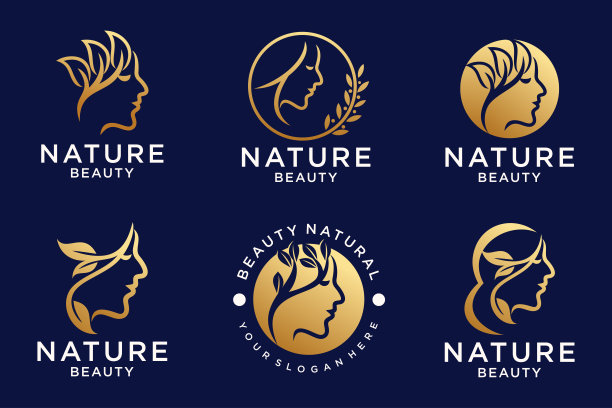 自然美丽的女人的脸图标集标志。为美容院设计。矢量图图片下载