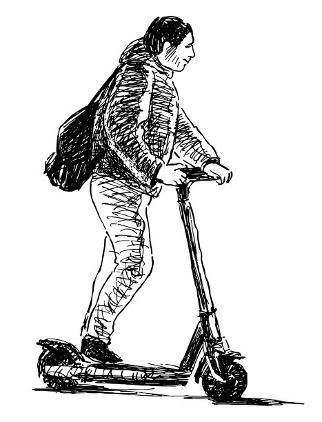 随意的市民骑摩托车的手绘图片下载