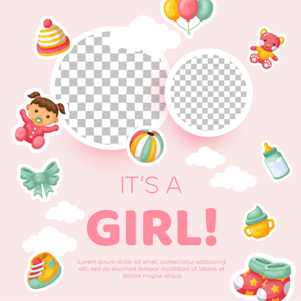 模板手绘婴儿公告背景与照片图片下载