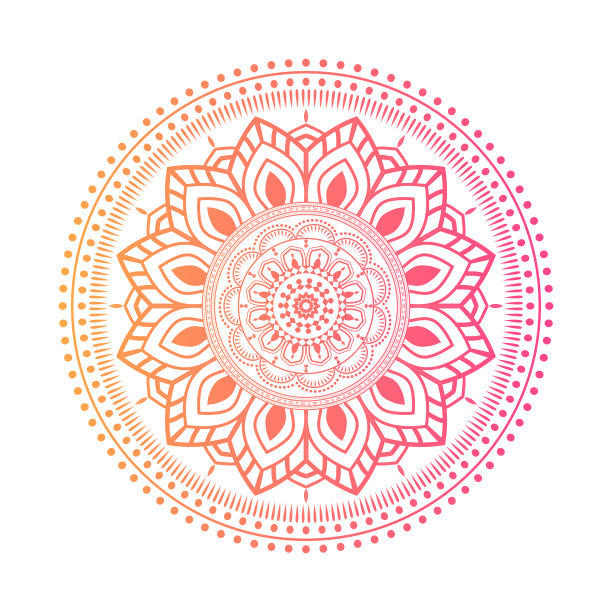 圆形梯度曼陀罗与花卉图案，民族圆形装饰，手绘印度图案，梅赫迪冥想瑜伽指甲花主题图片下载