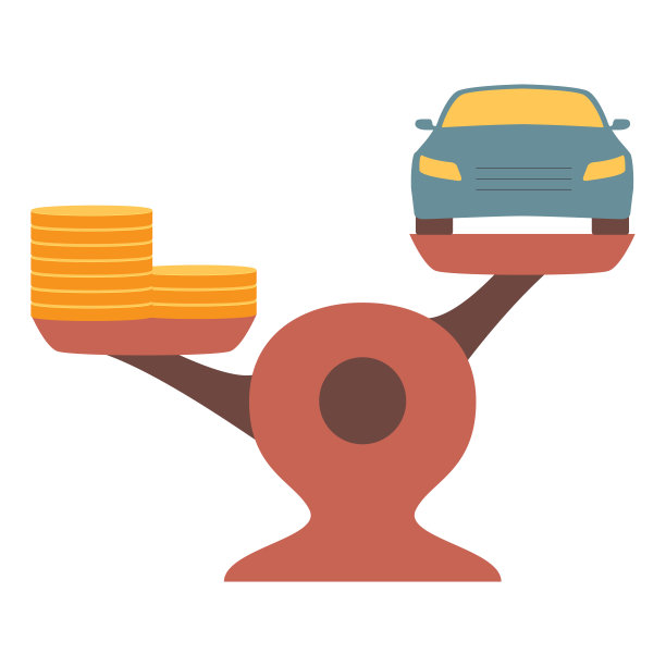 投资汽车。汽车和金币的天平。金融规模与汽车。图片下载