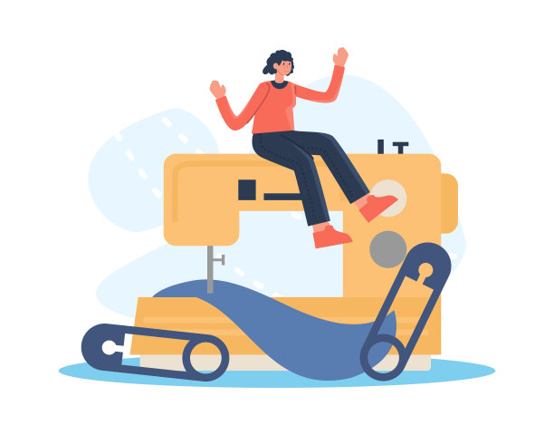 女人坐在缝纫机上。裁缝工作概念图片下载