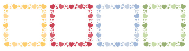 4种颜色照片的正方形框架与心。庆祝情人节。矢量插图隔离在透明的背景图片下载