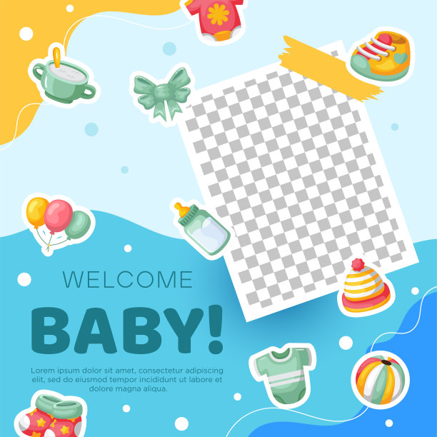 模板手绘婴儿公告背景与照片图片下载