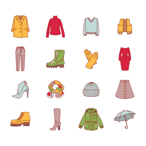 一套秋季服装图标。图片下载