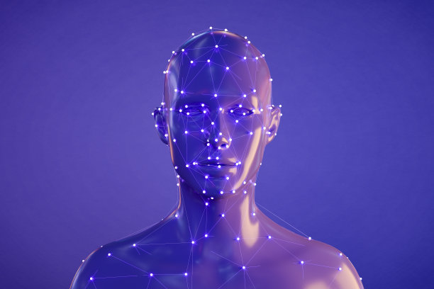 拥有霓虹神经丛、深度学习和人工智能背景的半机械人图片下载