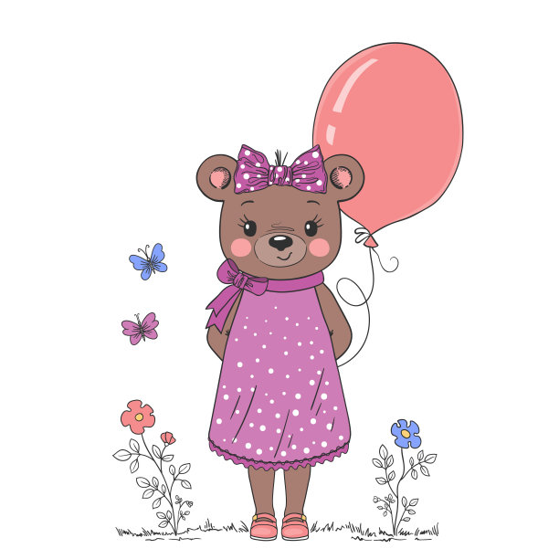 可爱的熊女孩和气球图片下载