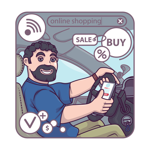 一个人坐在车里，开车去购物。选择在线传输图片下载