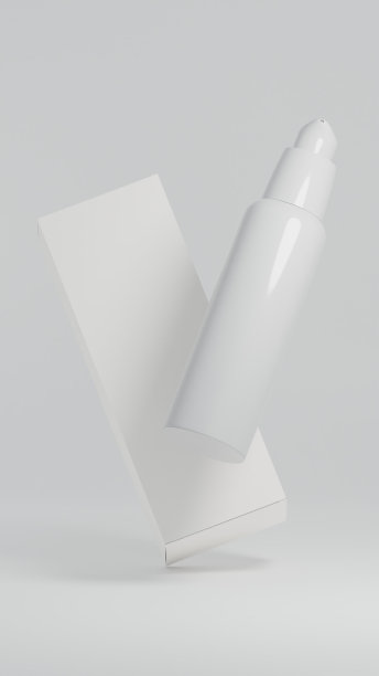光滑的泵容器和包装盒漂浮在白色背景中图片下载