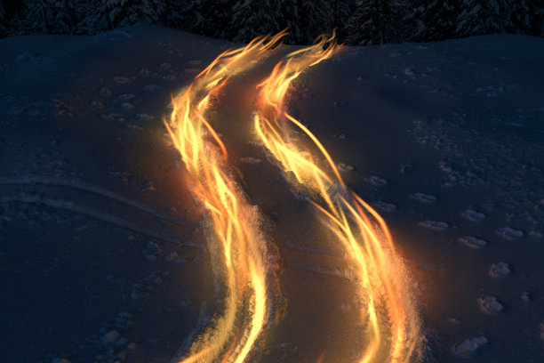 雪景上的光迹3D渲染图片下载