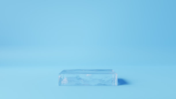 3 d演示。浅蓝色背景的方形冰底座。(水平)图片下载