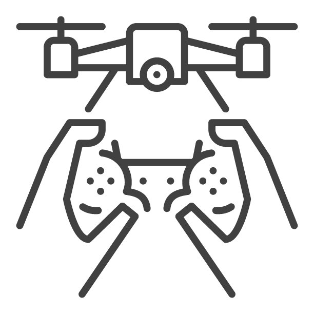 四轴飞行器和手柄在手中矢量无人机概念线图标图片下载