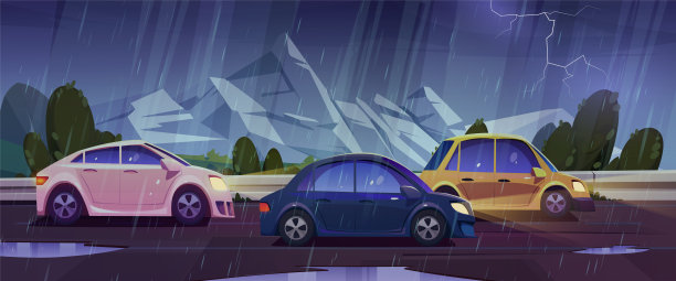 雨和雷在山地汽车道路背景图片下载