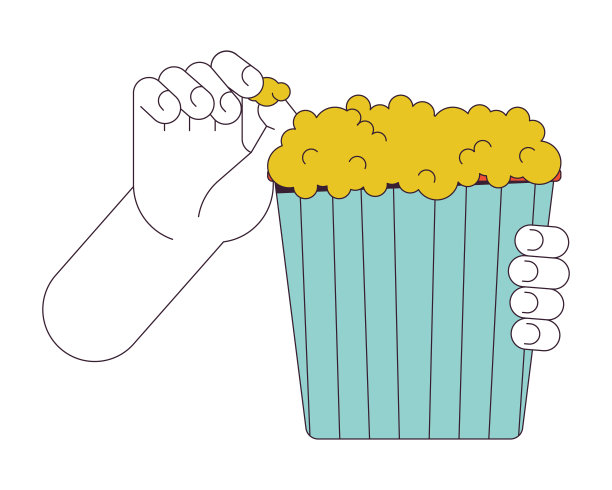 吃爆米花的线性卡通人物手绘插画图片下载