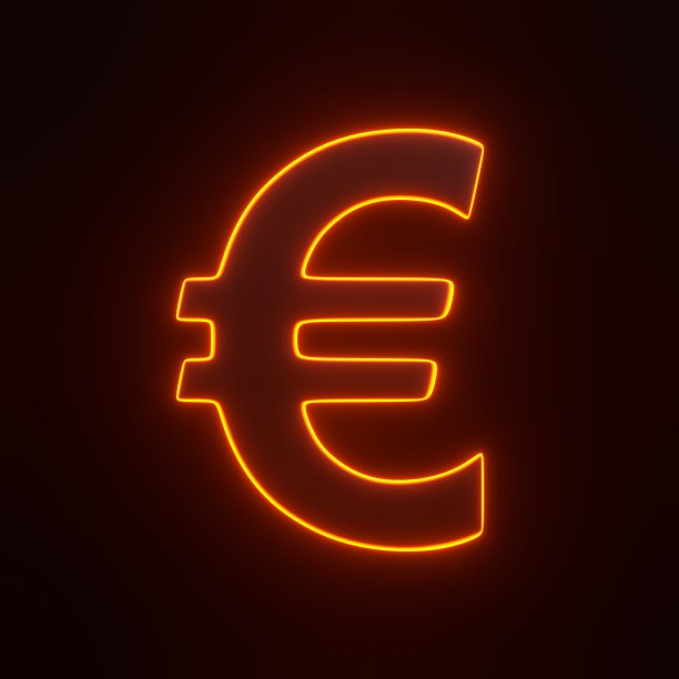 欧洲标志与明亮的发光未来主义橙色霓虹灯在黑色背景图片下载