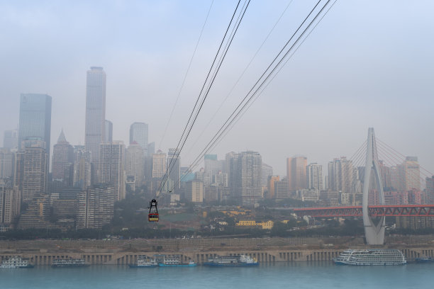 游客乘坐缆车俯瞰整个城市。长江索道。图片下载