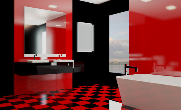 斯堪的纳维亚浴室，经典复古室内设计。3 d渲染…模型。空的绘画图片下载