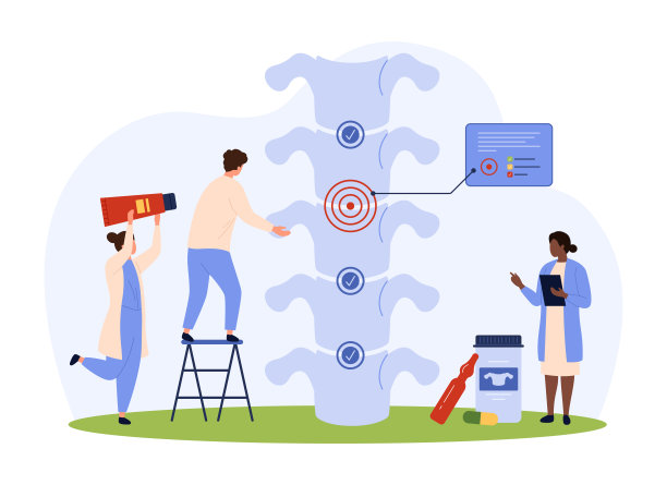 诊断和治疗背痛的症状，微小的人检查炎症部位图片下载