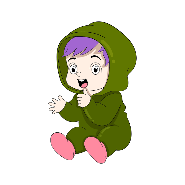 一个紫色头发的小男孩坐在那里拍手图片下载