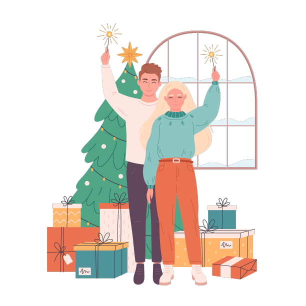 爱的情侣庆祝圣诞节或新年图片下载