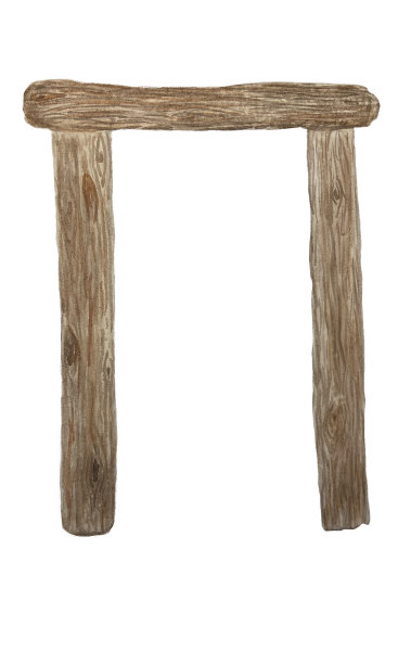 水彩木制门框插画，白色背景图片下载