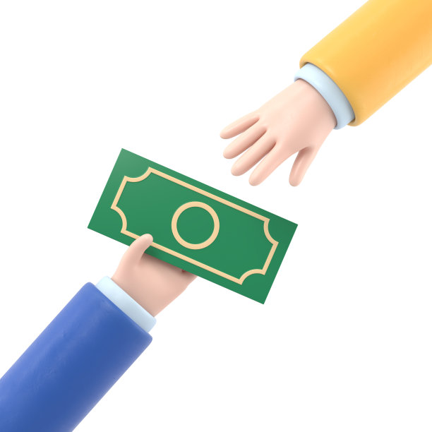 卡通手势图标模型。两个卡通商人的手，给钱。平面设计中的3d插图。白色背景的3D渲染。图片下载