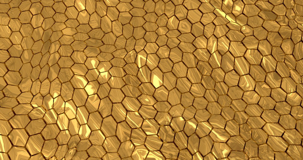 抽象的能量金属金色闪亮的细胞六边形波浪背景图片下载