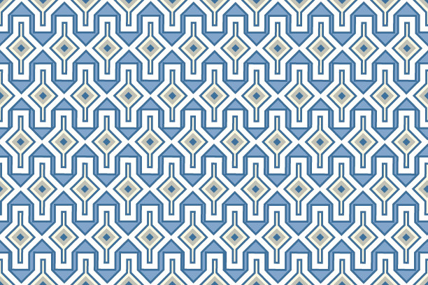 抽象几何复古无缝图案。马赛克设计瓷砖背景。几何线条装饰与时尚的亚洲花卉图案图片下载
