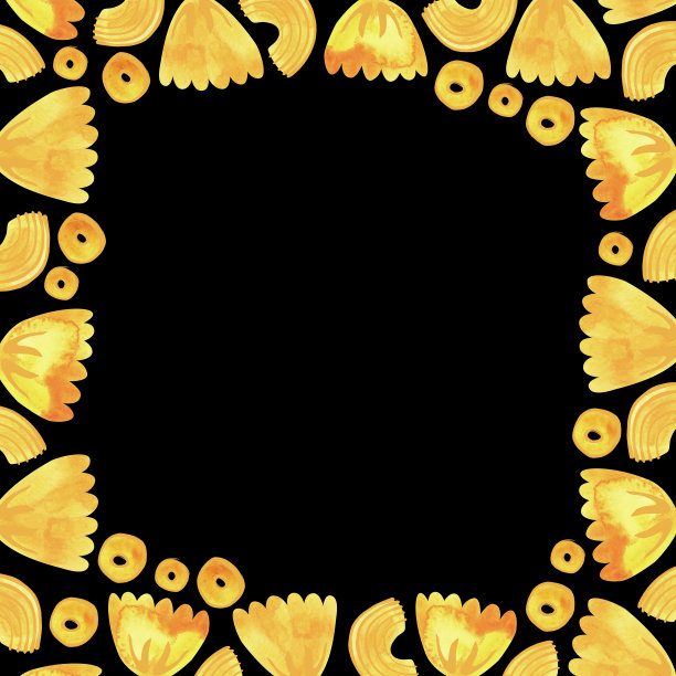 不同种类意大利面食的方形框架，用于设计菜单、证书和小册子，以及为咖啡馆做广告。孤立的水彩插图。剪纸艺术。图片下载