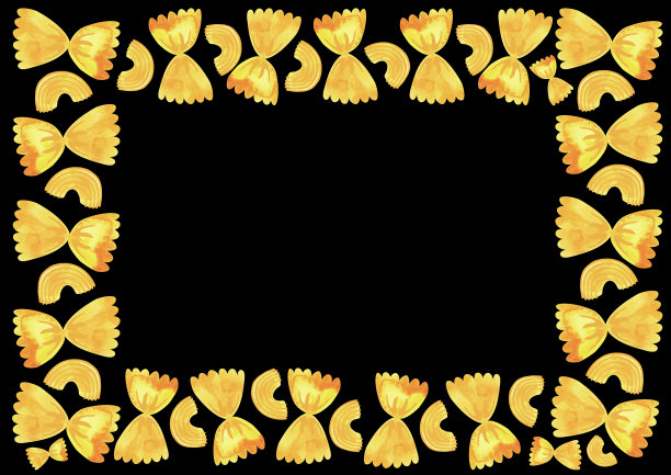 由不同种类的意大利面食制成的矩形A3框架，用于设计菜单、证书和小册子，以及咖啡馆广告。孤立的水彩插图。剪纸艺术。炸薯条和通心粉。图片下载