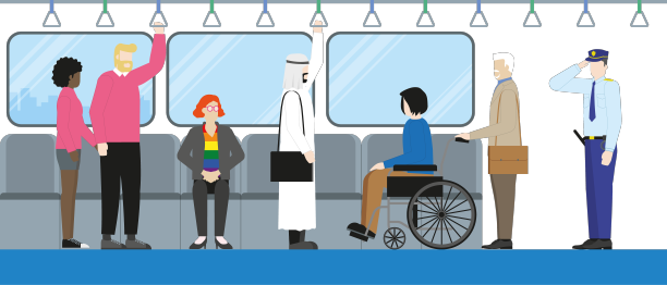 不同的人站在火车里图片下载