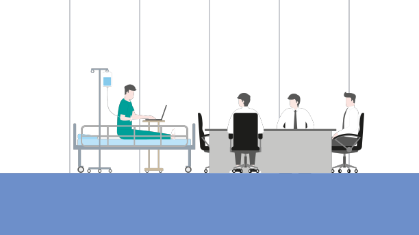 一个生病的商人在病床上工作图片下载