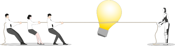 人类vs人工智能技术概念人类和半机械人图片下载