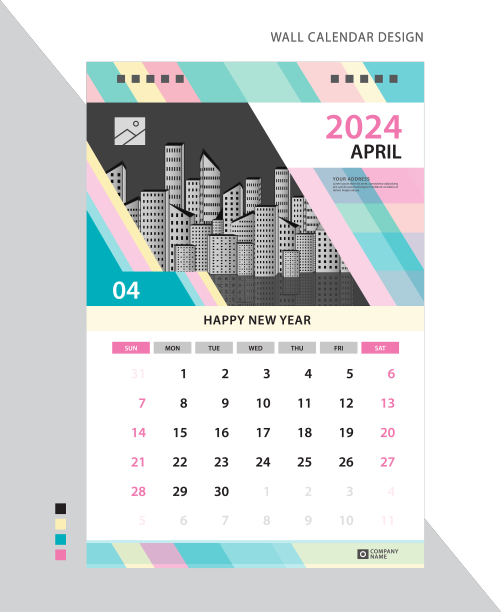 2024年4月布局挂历2024模板图片下载