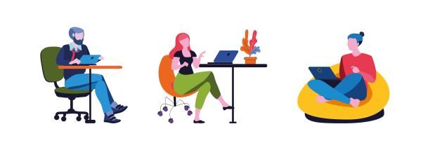 办公室工作人员。遥远的工作。明亮的矢量插图。图片下载