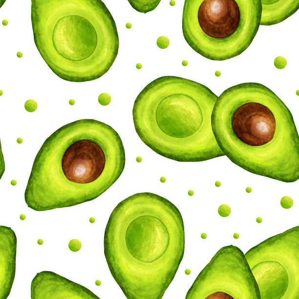 牛油果半无缝图案。牛油果热带新鲜水果手绘水彩插画。适用于纺织、造纸、墙纸、设计。图片下载