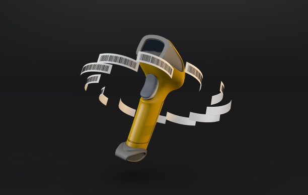 3D条码阅读器与白色标签和条形码图片下载