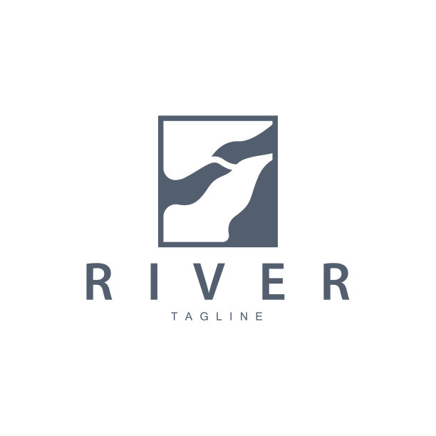 河流标志矢量河岸山设计农业标志插图图片下载