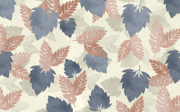 3d图案叶子现代壁画壁纸。浅蓝色，紫色和红色白色的形状和叶枝。适用于室内卧室及地毯家居装饰图片下载