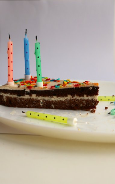 一片生日蛋糕与熄灭的蜡烛垂直照片图片下载