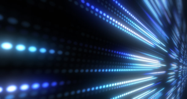 抽象明亮的蓝色背景图案飞行圈的点和发光的未来主义数字能量神奇明亮的粒子图片下载