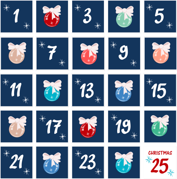 方形降临日历与数字和圣诞节图片下载