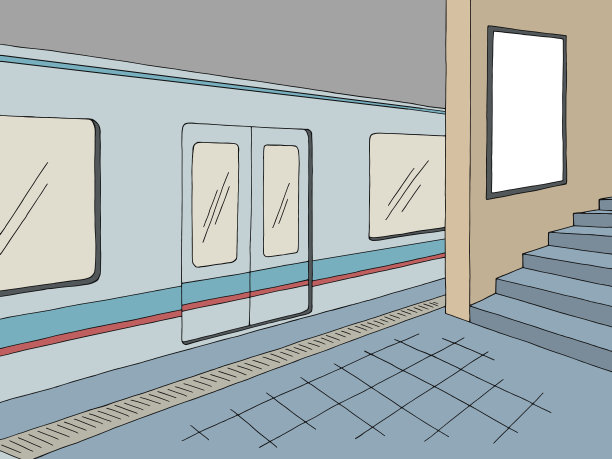 地铁站台列车广告牌图形彩色素描插图矢量图片下载