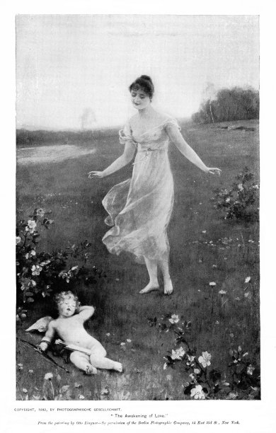 一个女人在奥托·林格的《爱的觉醒》中发现了丘比特，浪漫主义图片下载