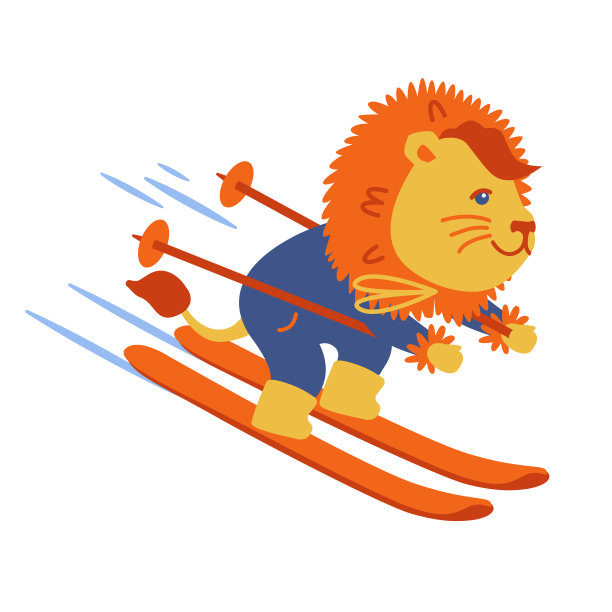 狮子小孩滑雪的角色。矢量儿童插图。用于t恤模板，表面设计，时尚童装，婴儿洗礼，体育活动俱乐部，冬季活动海报，邀请函图片下载