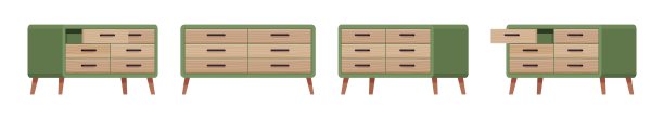 抽屉柜，梳妆台，床头柜，卧室绿色套装图片下载
